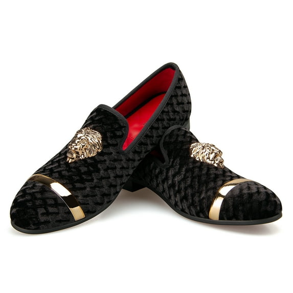 Loafers for Men Men's Rhombus Velvet Loafers Black Wedding Dress Shoes Men's Gold Buckle, Black-07, 11 US