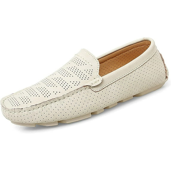 Loafers for Men Round Toe Breathable Perforated Genuine Leather Lightweight Slip Resistant Comfortable Flat Heel Fashion Slip-onsa