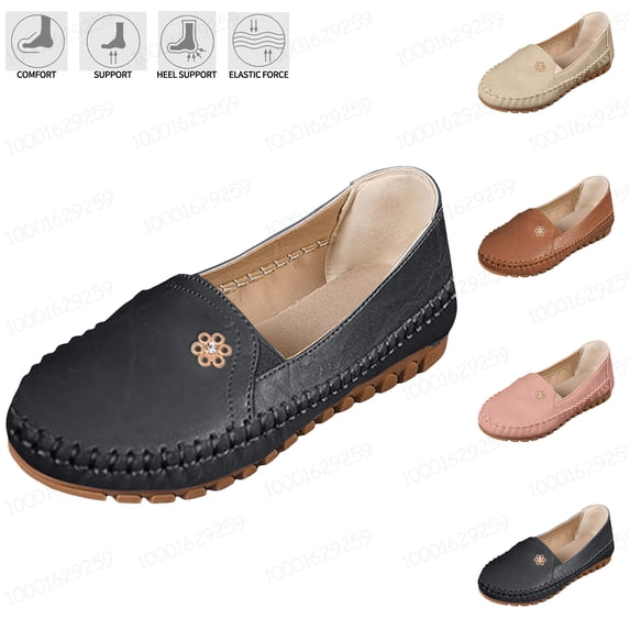 Loafers for Women Anti-Slip Stylish Orthopedic Leather Shoes Slip-On Walking Flats Loafers All-Day Comfort Casual Shoes,Black 40(US-7.5)