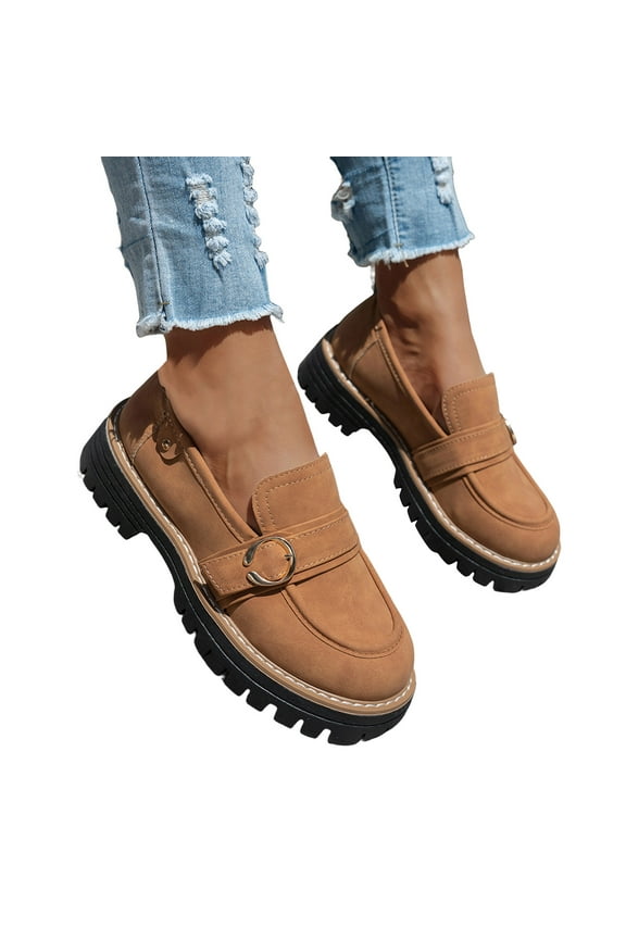 Loafers for Women Classic Suede Lug Sole Chunky Penny Loafers Slip on Business Casual Dress Shoes Comfy Walking Shoes Brown Size 9