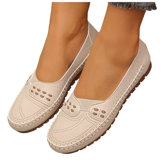 Loafers for Women Comfortable Hollow out Slip on Business Work Flat Shoes Breathable Casual Penny Driving Moccasins Beige Size 8.5