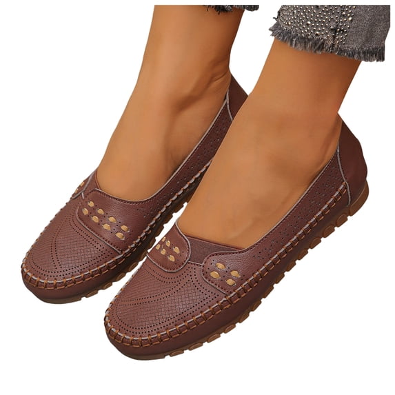 Loafers for Women Comfortable Hollow out Slip on Business Work Flat Shoes Breathable Casual Penny Driving Moccasins Brown Size 6.5