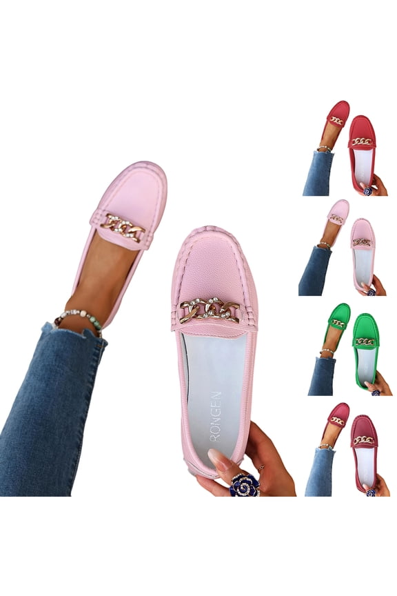 Loafers for Women Comfortable Slip On Business Work Flats Shoes Casual Loafer Flat Sole Women's Casual Plus Size Loafers with Metal Chain