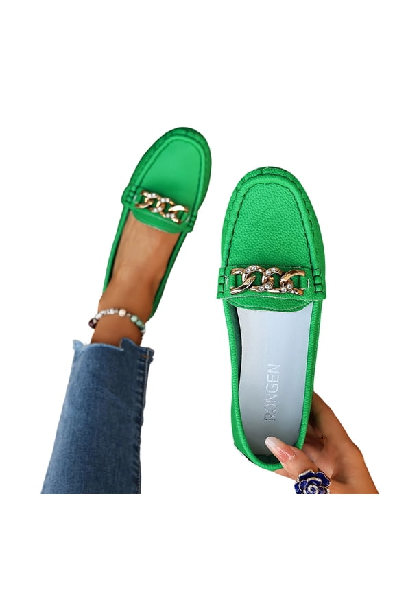 Loafers for Women Comfortable Slip On Business Work Flats Shoes Casual Loafer Flat Sole Women's Casual Plus Size Loafers with Metal Chain