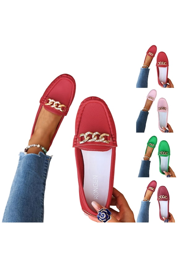 Loafers for Women Comfortable Slip On Business Work Flats Shoes Casual Loafer Flat Sole Women's Casual Plus Size Loafers with Metal Chain