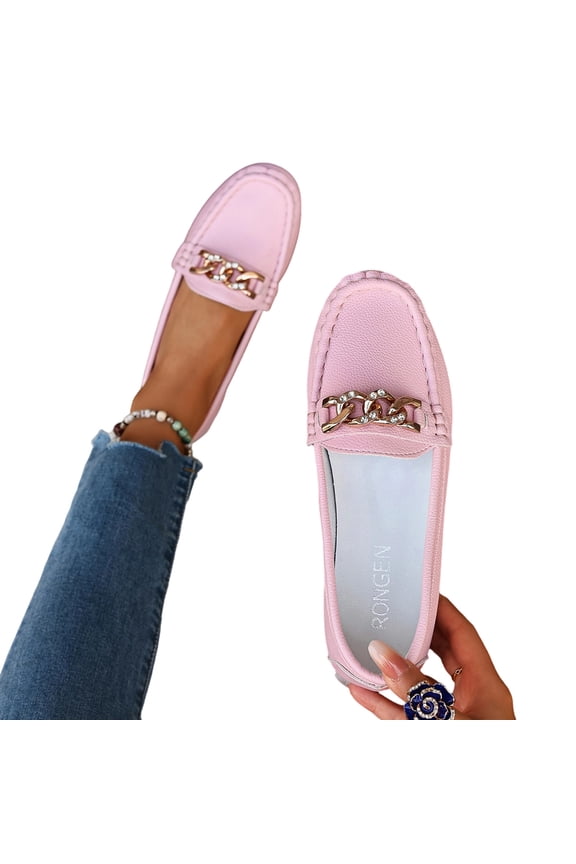 Loafers for Women Comfortable Slip On Business Work Flats Shoes Casual Loafer Flat Sole Women's Casual Plus Size Loafers with Metal Chain