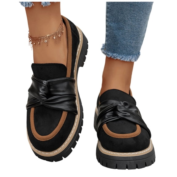 Loafers for Women Comfortable Slip On Business Work Flats Shoes Casual Penny Loafer Women's Chunky Loafers Shoe Twisted Low-Top Shoes