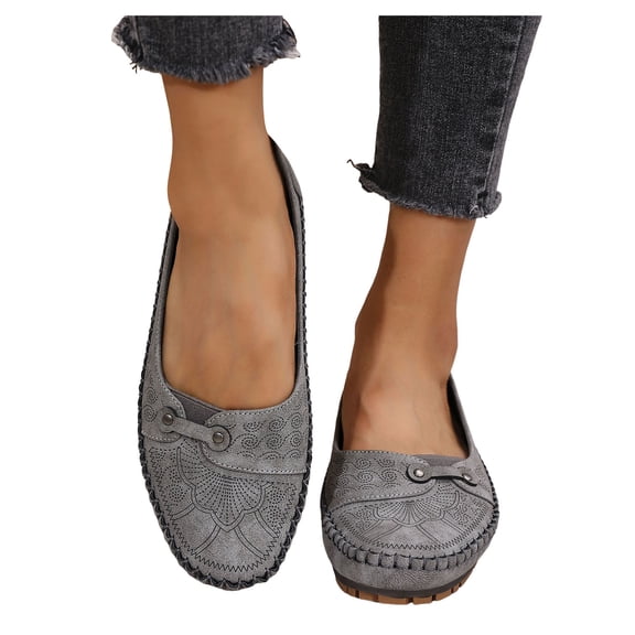Loafers for Women Comfortable Wide Toe Box Business Casual Shoes Low Top Slip On Work Shoes Non Slip Walking Flats Gray Size 10