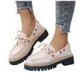 thumbnail image 1 of Loafers for Women Fashion Splice Leather Lace up Platform Lug Sole Dress Flat Shoes Casual Slip on Walking Shoes Pink Size 8, 1 of 6