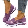 thumbnail image 1 of Loafers for Women Floral Embroidery Knit Msh Flat Walking Shoes Lightweight Casual Orthopedic Nursing Shoes Purple Size 7.5, 1 of 6