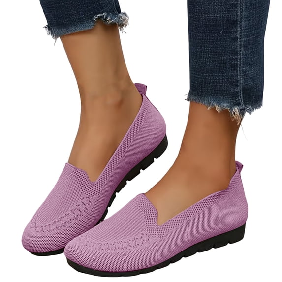 Loafers for Women Knitted Mesh Moccasins Flat Shoes Comfortable Slip on Casual Breathable Walking Shoes Pink Size 6