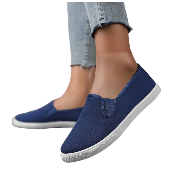 Loafers for Women Men Lightweight Fashion Solid Color Canvas Flat Shoes Casual Nonslip Walking Shoes Low Top Sneakers Blue Size 10.5