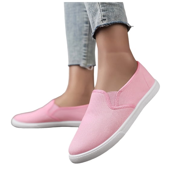 Loafers for Women Men Lightweight Fashion Solid Color Canvas Flat Shoes Casual Nonslip Walking Shoes Low Top Sneakers Pink Size 6.5