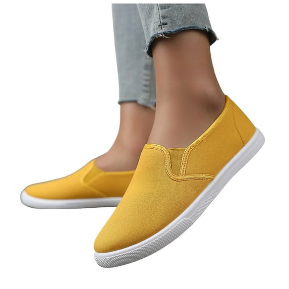 Loafers for Women Men Lightweight Fashion Solid Color Canvas Flat Shoes Casual Nonslip Walking Shoes Low Top Sneakers Yellow Size 7