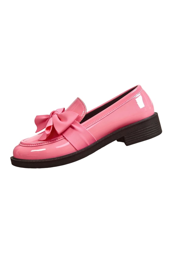 Loafers for Women Patent Leather Flat Shoes with Pink Bow Slip On Comfortable Casual Shoes, 39