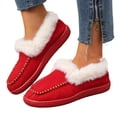 thumbnail image 1 of Loafers for Women Plush Warm Winter Casual Flat Shoes Suede Round Toe Comfortable Thick Soft Sole Walking Shoes Red Size 9, 1 of 6
