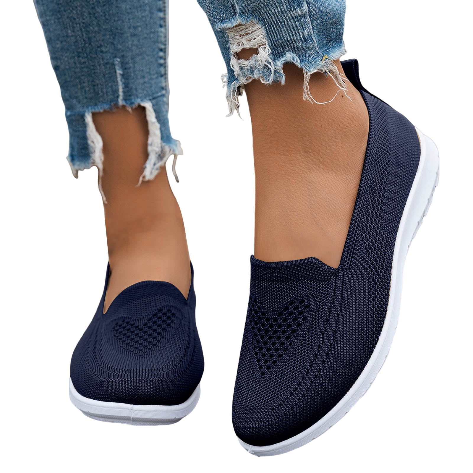 Loafers for Women Slip on Solid Mesh Walking Shoes Comfy Soft Sole Lightweight Driving Nursing Shoes Casual Breathable Flat Shoes Blue Size 7