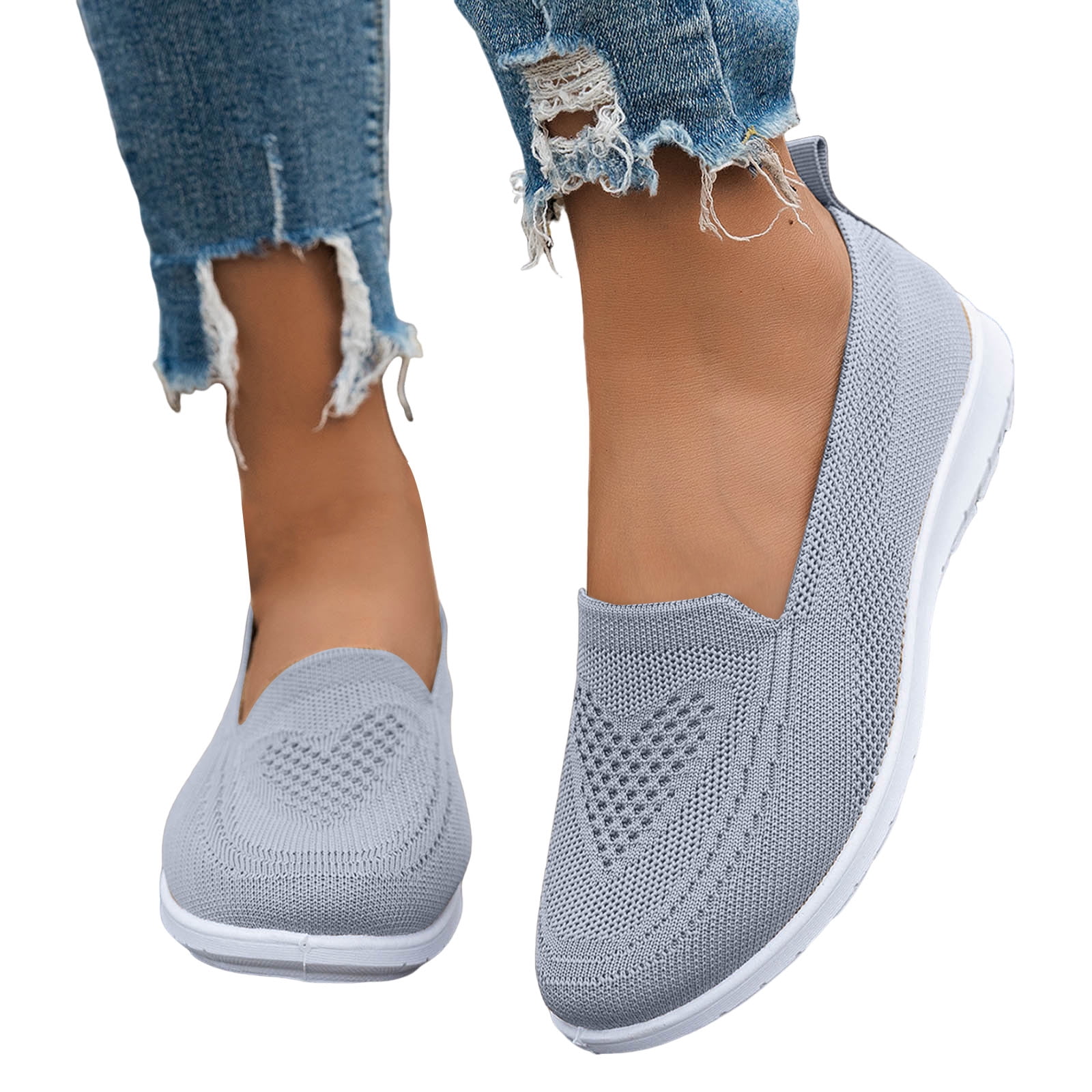 Loafers for Women Slip on Solid Mesh Walking Shoes Comfy Soft Sole Lightweight Driving Nursing Shoes Casual Breathable Flat Shoes Gray Size 8