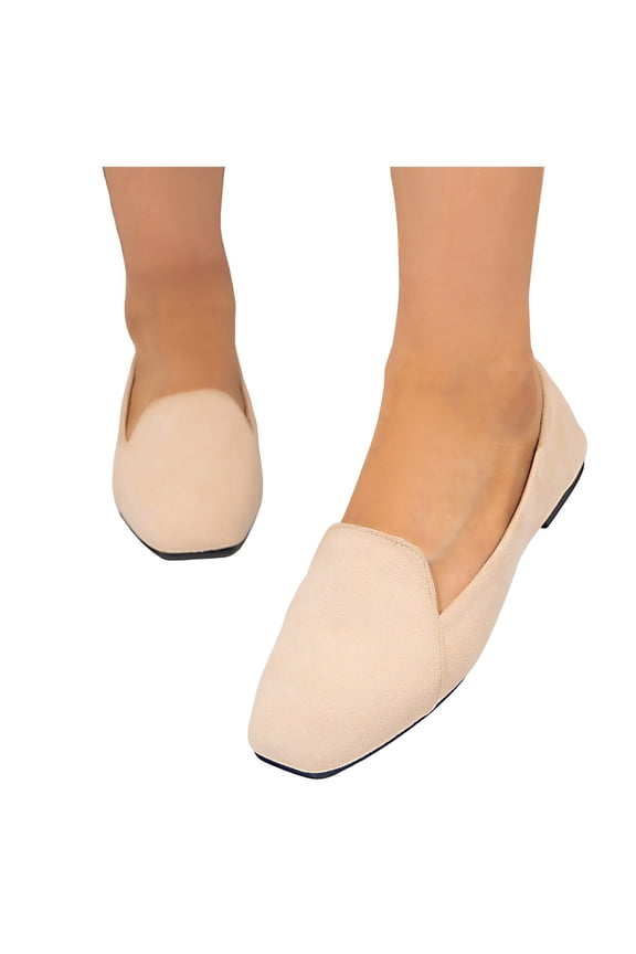 Loafers for Women Square Toe Suede Slip on Flat Shoes Lightweight Casual Work Dress Shoes Comfy Walking Shoes White Size 8