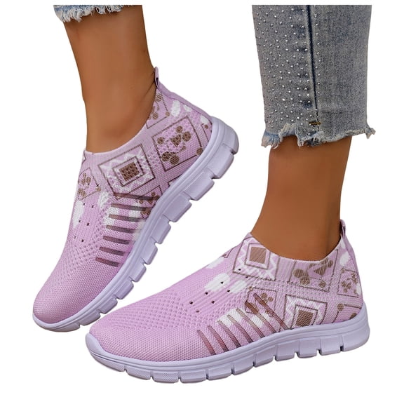 Loafers for Women Stretch Knitted Mesh Trendy Print Slip on Walking Shoes Casual Comfy Soft Sole Round Toe Gym Workout Nursing Shoes Red Size 7.5