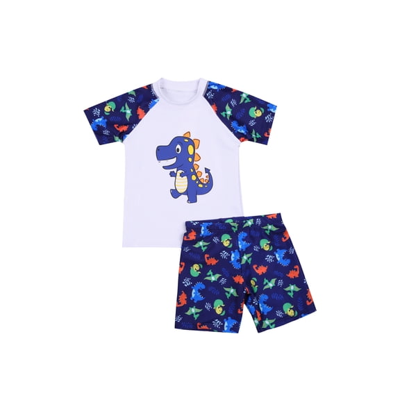 Loalirando 2Pcs Boy Swimsuit Dinosaur Print Short Sleeve Top  Cute Loose Shorts Summer Beach Swimsuit Suit