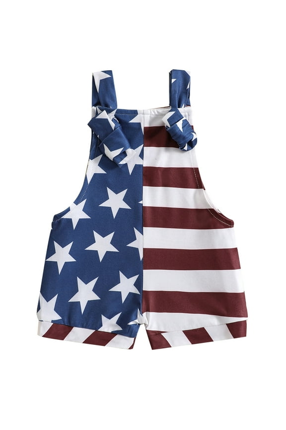 4th of July Baby Boy Girl Outfit Stars Stripes Overall Shorts Sleeveless Knotted Romper Memorial Day Clothes 0-3Y