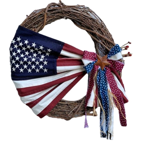 Loalirando American Patriotic Wreath, 4th of July Memorial Day Decor Wreath, Independence Day Wreath