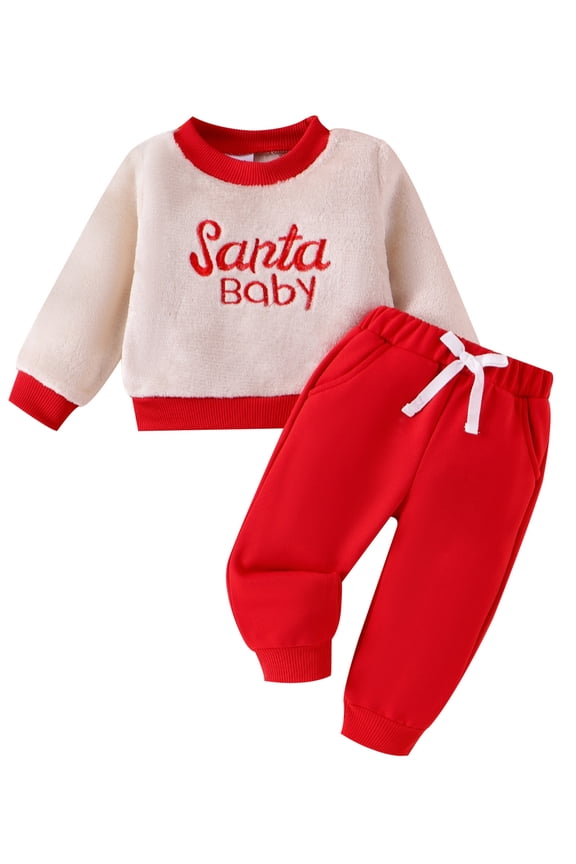 Baby 2 Piece Christmas Outfit Letter Pattern Sweatshirt and Pants Set