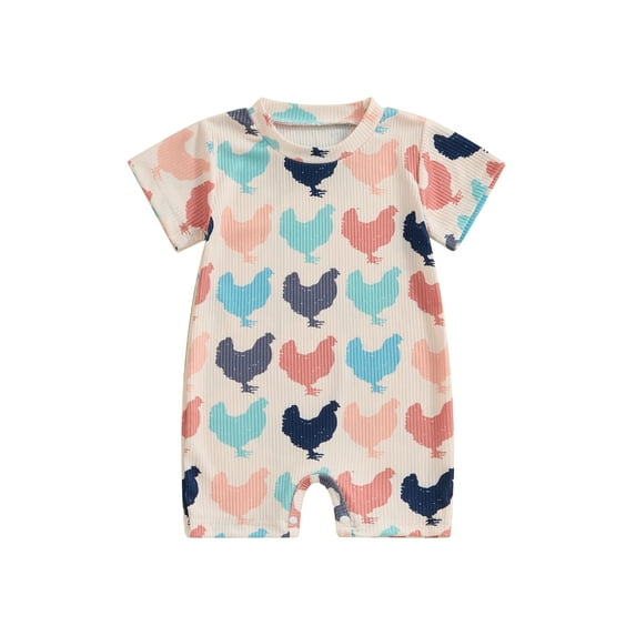 Loalirando Baby Boys Girl Farm Clothes Short Sleeve Chicken One Piece Romper Casual Jumpsuit Summer Country Stuff