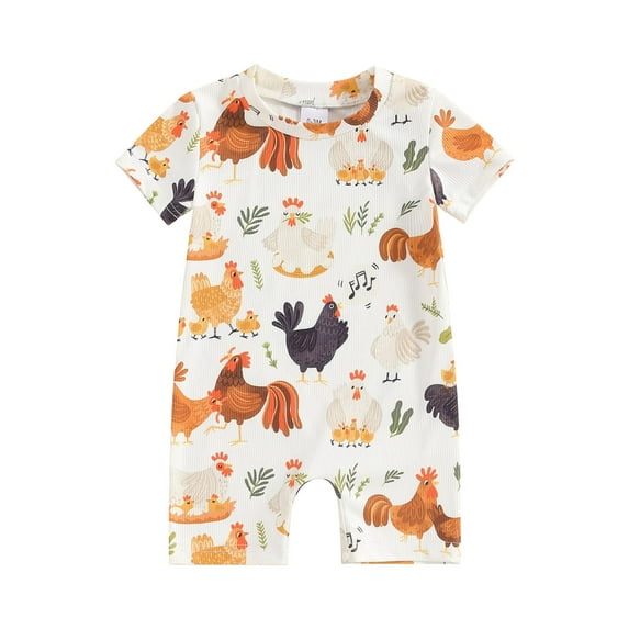 Loalirando Baby Boys Girl Farm Clothes Short Sleeve Chicken One Piece Romper Casual Jumpsuit Summer Country Stuff