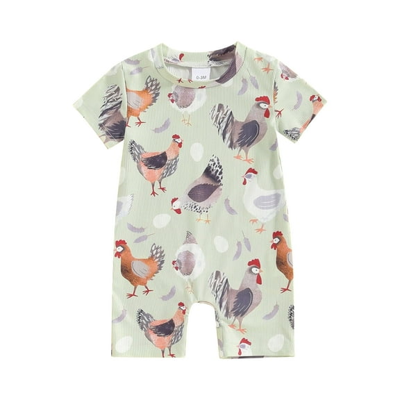 Loalirando Baby Boys Girl Farm Clothes Short Sleeve Chicken One Piece Romper Casual Jumpsuit Summer Country Stuff