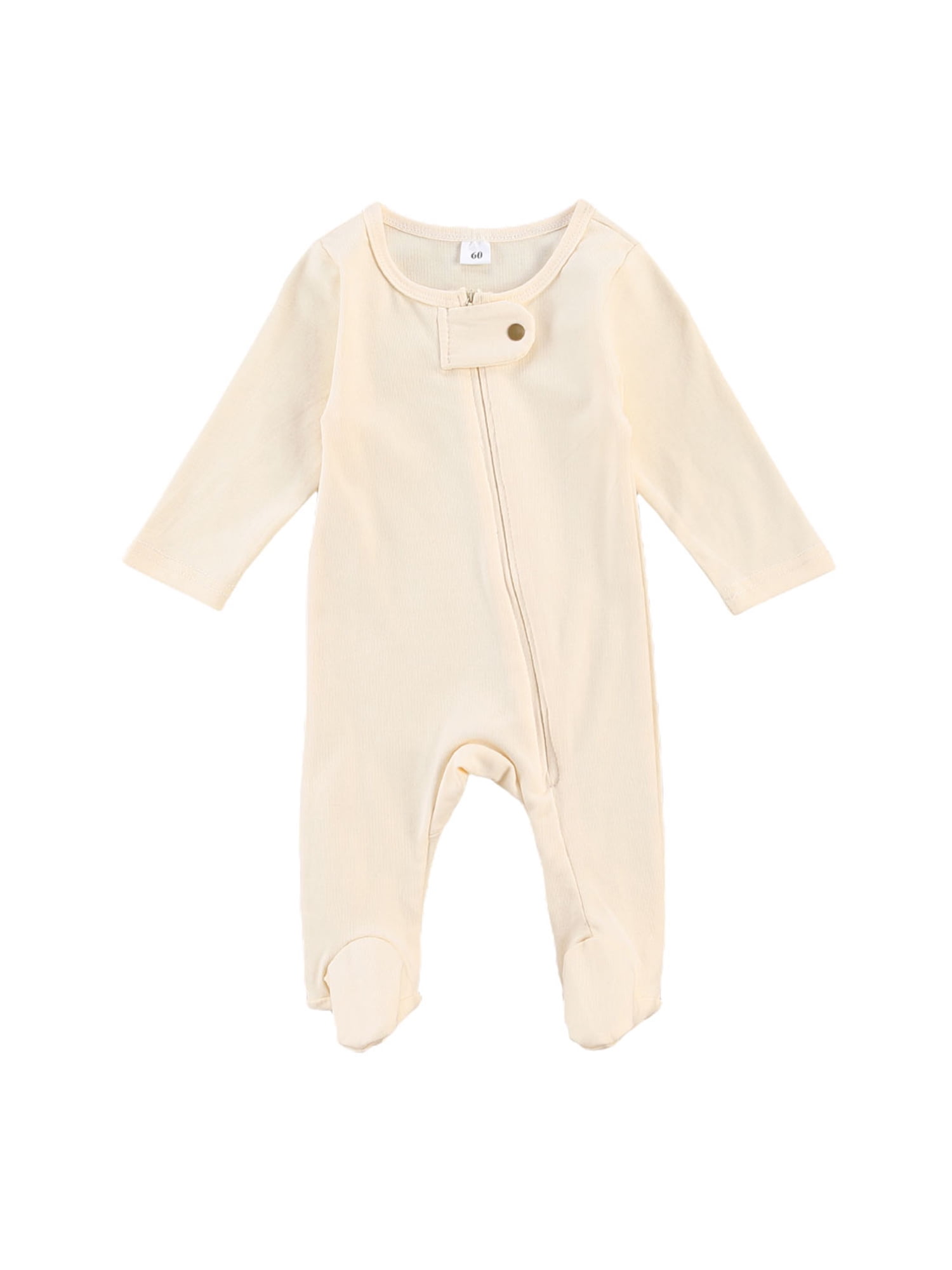 Loalirando Newborn Baby Boy Girl Cotton Footed Romper Solid Long Sleeve ...