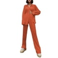 thumbnail image 1 of Loalirando Women 2 Piece Outfits Button Down Long Sleeve Shirt and Elastic Long Pants Set Loose Streetwear Sets, 1 of 3