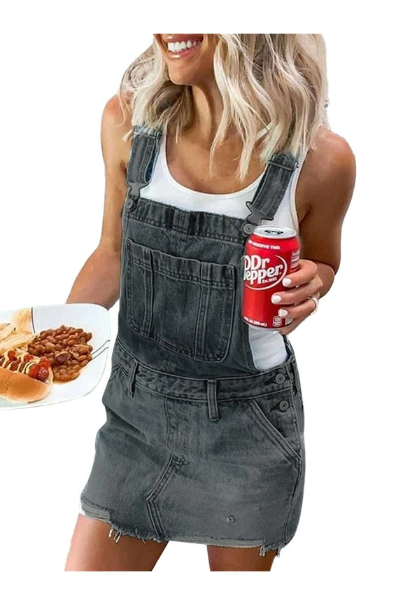 Women's Camouflage Flag Print Adjustable Strap Short Denim Overalls Suspender Skirt with Pockets