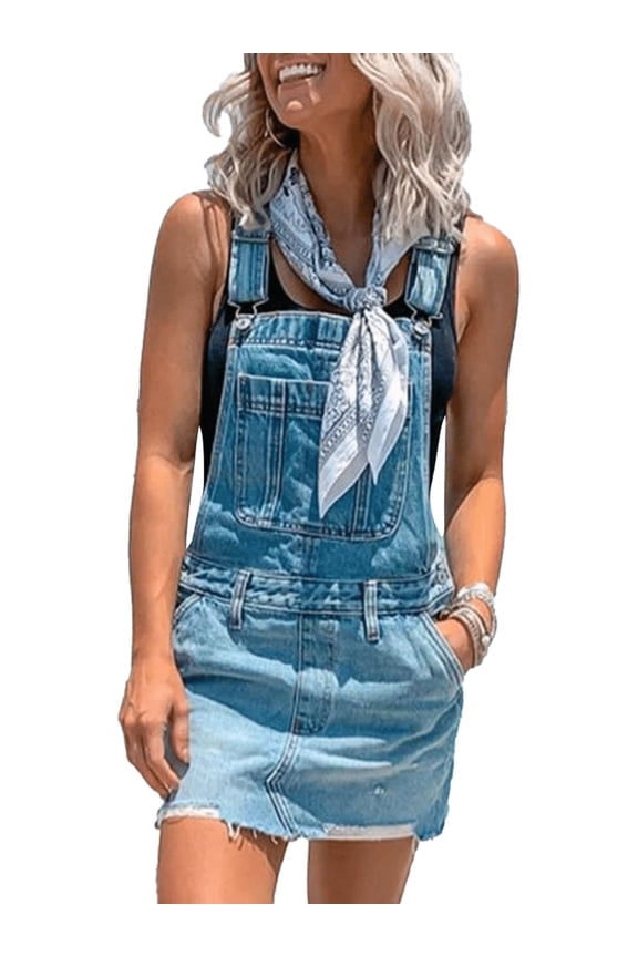 Women's Camouflage Flag Print Adjustable Strap Short Denim Overalls Suspender Skirt with Pockets