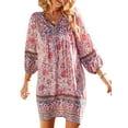 thumbnail image 1 of Loalirando Women's Summer Floral Print Short Dress Long Sleeve V Neck Loose Fit Bohemian Dress, 1 of 6