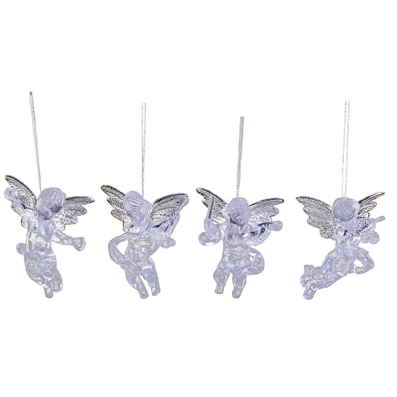 Loamitoy 4Pcs Winged Angel Hanging Ornaments, Clear Angel Figurines, Christmas Tree Decor, Seasonal Home Party Supplies