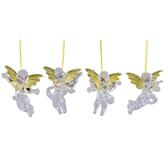 Loamitoy 4Pcs Winged Angel Hanging Ornaments, Clear Angel Figurines, Christmas Tree Decor, Seasonal Home Party Supplies