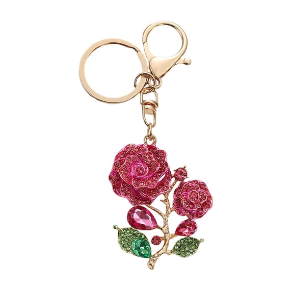 Loamitoy Bling Rose Keychain for Women Rhinestone Flower Keyring Accessory Sparkling Bag Charm for Purse Handbag