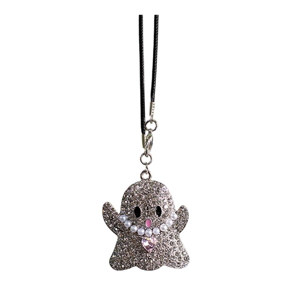 Loamitoy Halloween Ghost Bling Car Hanging Accessories, Faux Crystal Car Rear View Mirror Charm, Auto Interior Hanging Pendant for Car Decoration