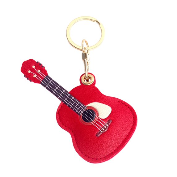 Loamitoy Keychain Pendant Musical Style Faux Leather Guitar Charm Keyring Access Card Holder Schoolbag Key Pendant Keychain Accessories