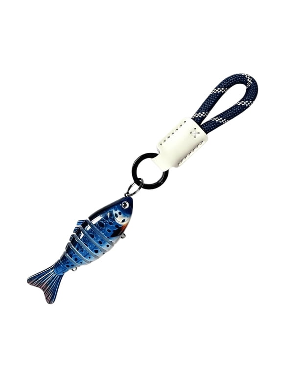 Multi-jointed Fishing Lure Keychain, Artificial Swimbait Key Ring with Braided Rope, Vintage Fish Keychain Pendant Charm, Gift for Fishing Lovers
