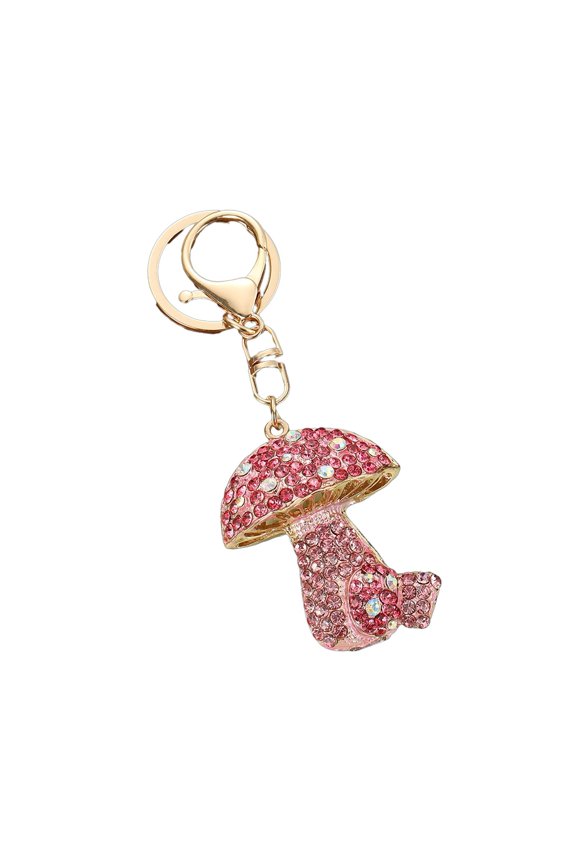 Rhinestone Mushroom Keychain Bling Car Key Chain Accessories Metal Keyring Holder Backpack Pendant Purse Bag Charm for Women Girls