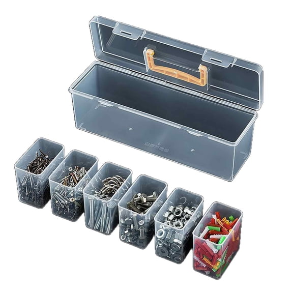 Loamitoy Tool Storage Box with Secure Buckle And Handle, Clear PP Organizer Portable Case, Stackable Storage Bin for Hardware Parts And Craft Supplies