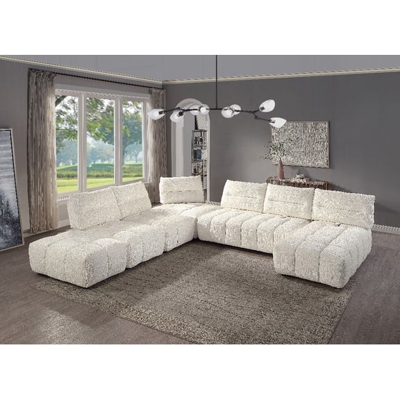 Modern Beige Linen Modular Sectional with Chaise and Ottoman (Adjustable Seat Back) - 220cm for Living Room