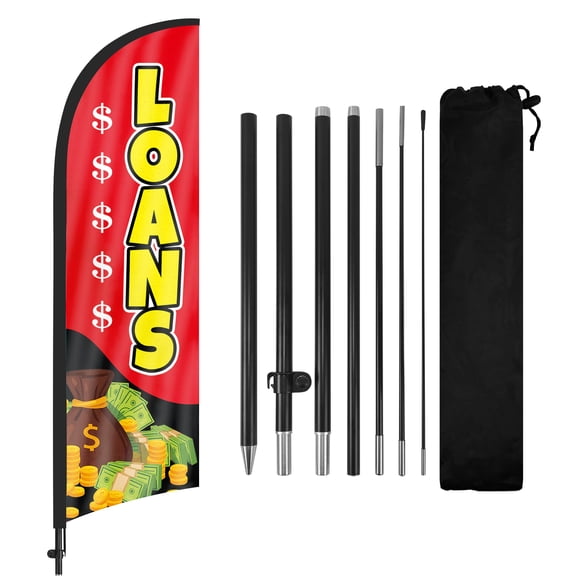 Loans Advertising Feather Flags Banner 8Ft, Loans Swooper Flag with Pole and Ground Stake, Advertising Feather Flag Signs for Loans Business