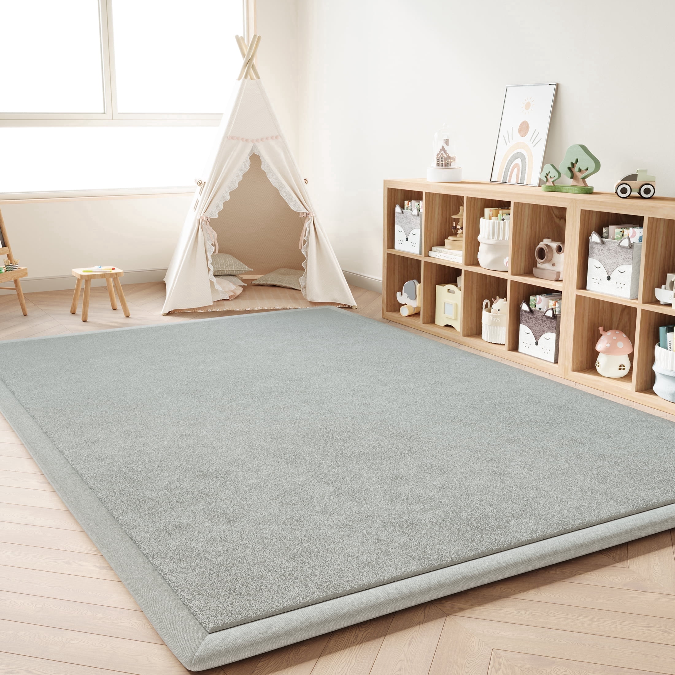 Loartee Baby Play Mat for Floor - 50" x 50" Non-Slip Coral Velvet Memory Foam Nursery Crawling 1.18" Thick Rug for Babies, Toddlers, Infants, Kids, Gray