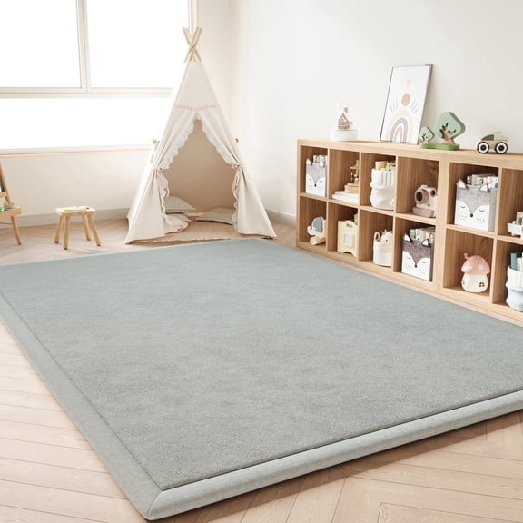 Loartee 59" x 59" Coral Velvet Memory Foam Baby Play Mat for Nursery Kids Toddlers, Gray