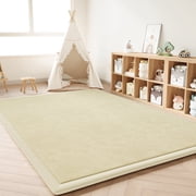 Loartee 79" x 118" Coral Velvet Memory Foam Baby Play Mat for Nursery Kids Toddlers, Beige