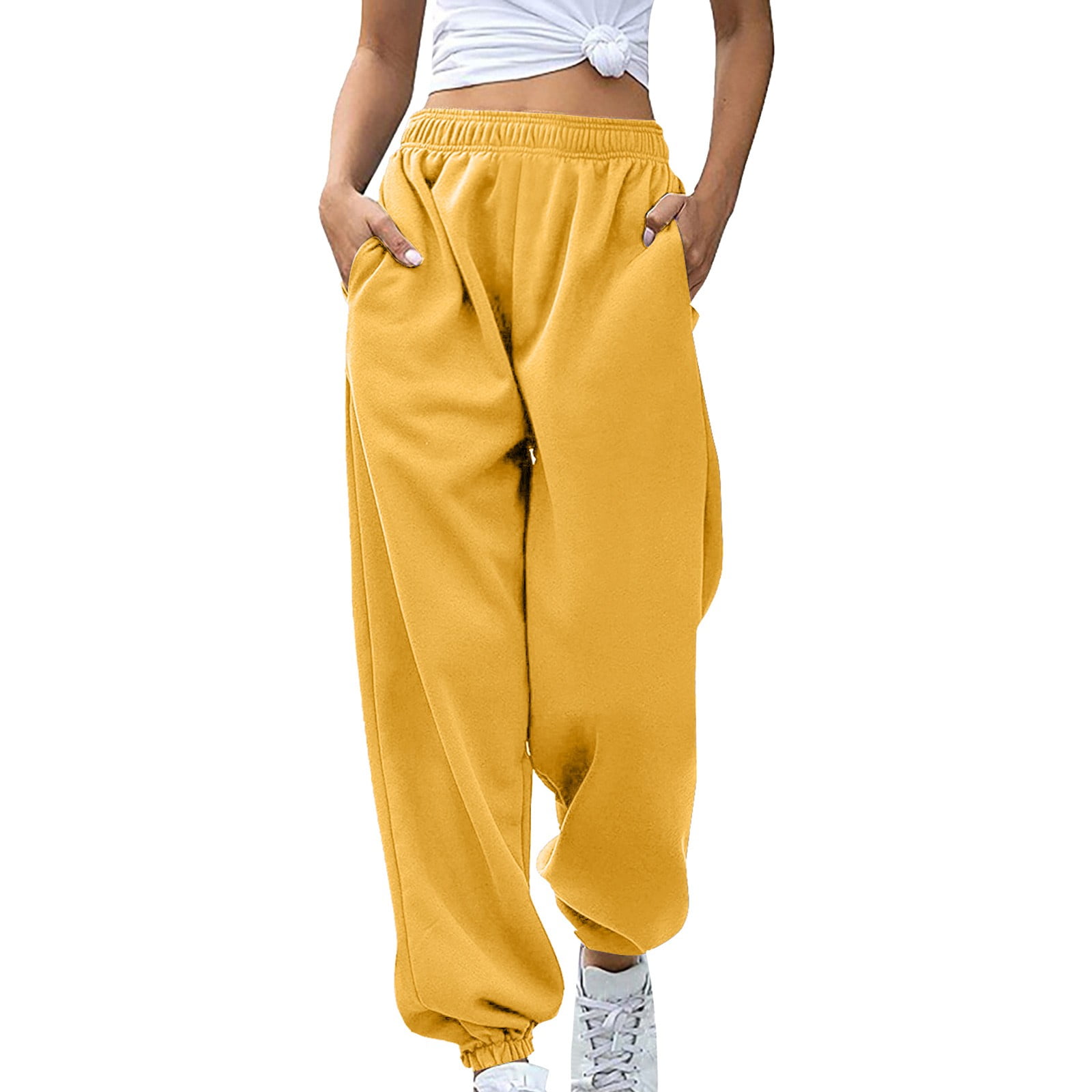 Loasebue Women's Bottom Sweatpants No Drawstring Joggers Pants Workout
